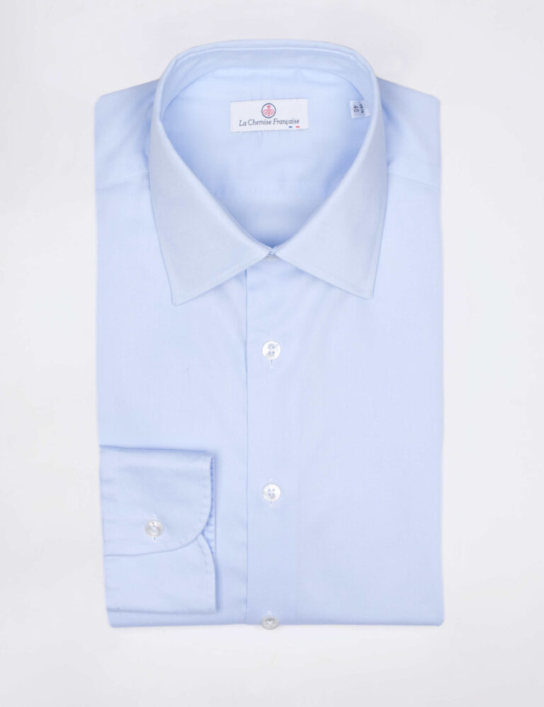 - Chemise Bleu Ciel Popeline Double Retors - Col Français