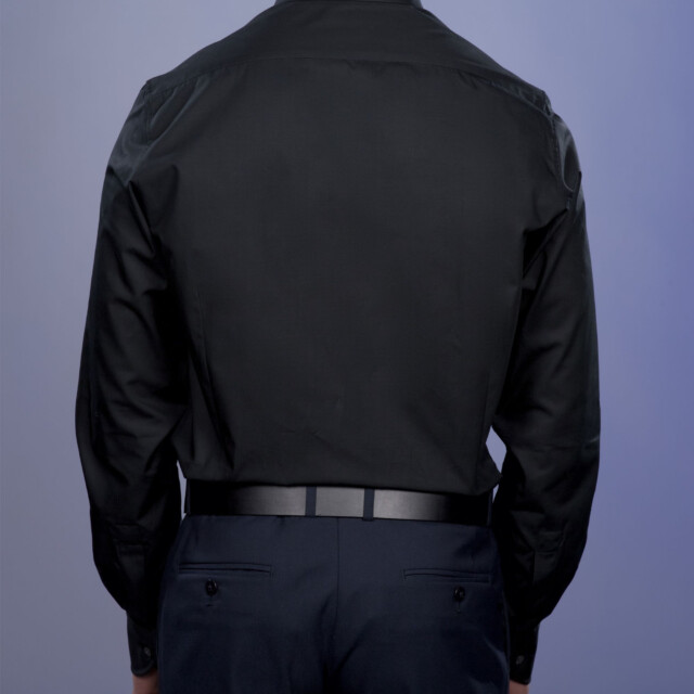 - Chemise Noire Popeline Double Retors - Col Français