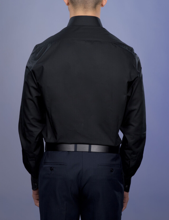 - Chemise Noire Popeline Double Retors - Col Français