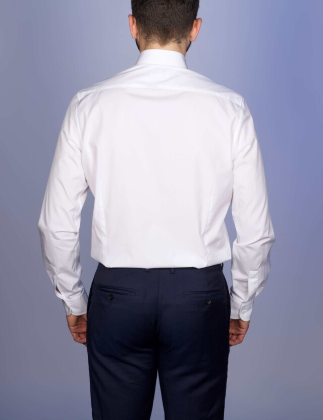 - Chemise Blanche Popeline Double Retors - Petit Col Français