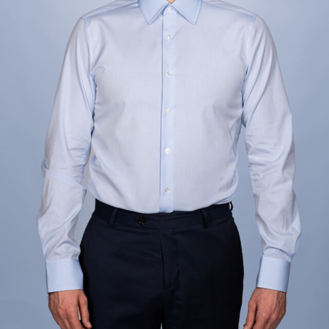 - Chemise Bleu Ciel Popeline Double Retors - Col Français
