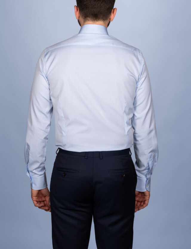 - Chemise Bleu Ciel Popeline Double Retors - Col Français