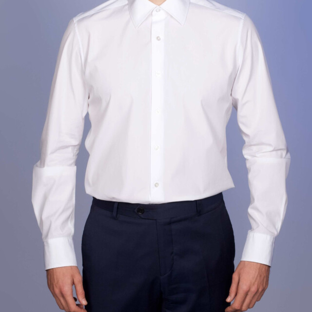 - Chemise Blanche Popeline Double Retors - Col Français