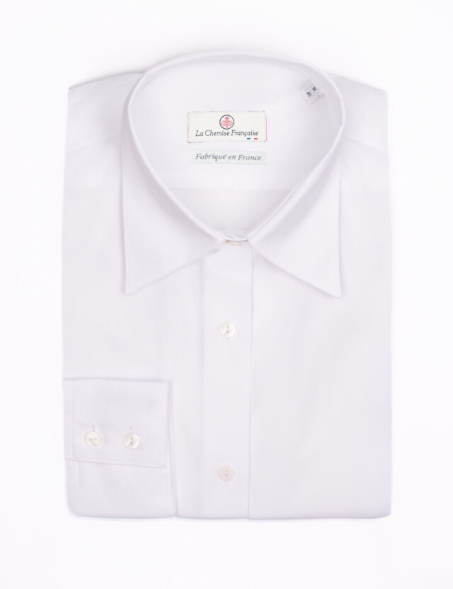 La Chemise Française - Chemisier Blanc Popeline Double Retors – Petit Col Français Souple