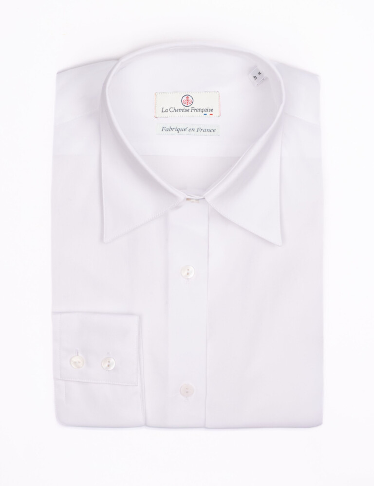 - Chemisier Blanc Popeline Double Retors - Petit Col Français Souple