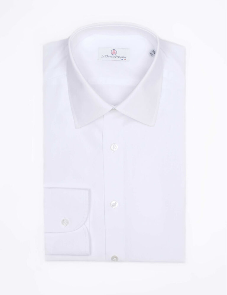 - Chemise Blanche Popeline Double Retors - Col Français