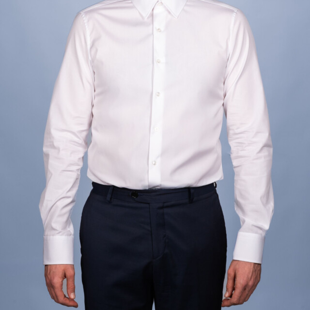 - Chemise Blanche Popeline Double Retors - Petit Col Français