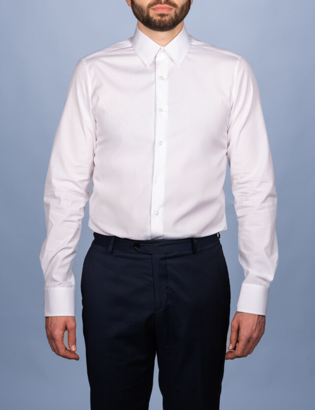 - Chemise Blanche Popeline Double Retors - Petit Col Français