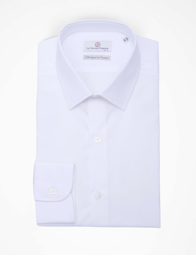 - Chemise Blanche Popeline Double Retors - Petit Col Français