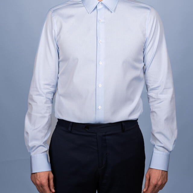 - Chemise Bleu Ciel Popeline Double Retors - Petit Col Français