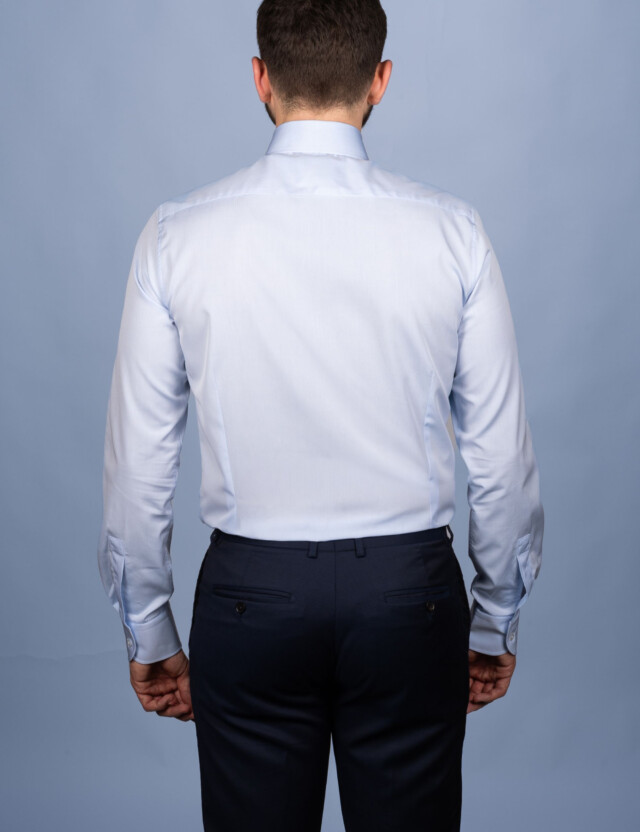 - Chemise Bleu Ciel Popeline Double Retors - Petit Col Français