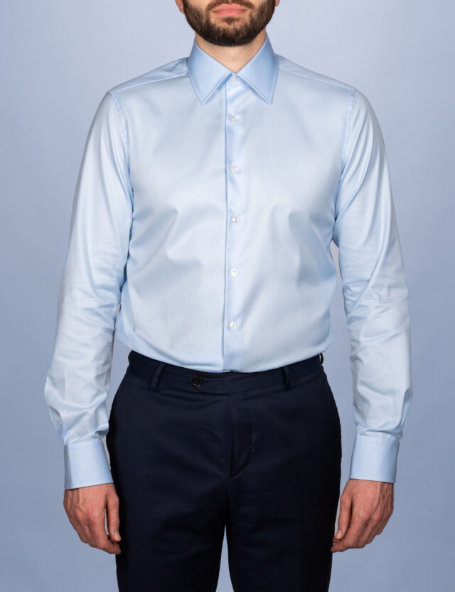 - Chemise Bleu Ciel Twill Fin "Elysée" - Col Français