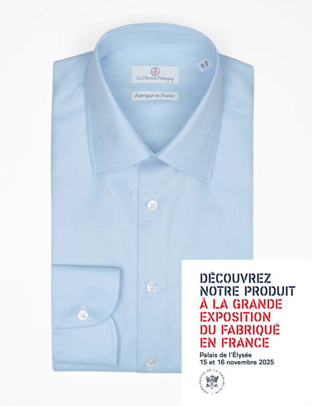 La Chemise Française - Chemise Bleu Ciel Twill Fin “Elysée” – Col Français