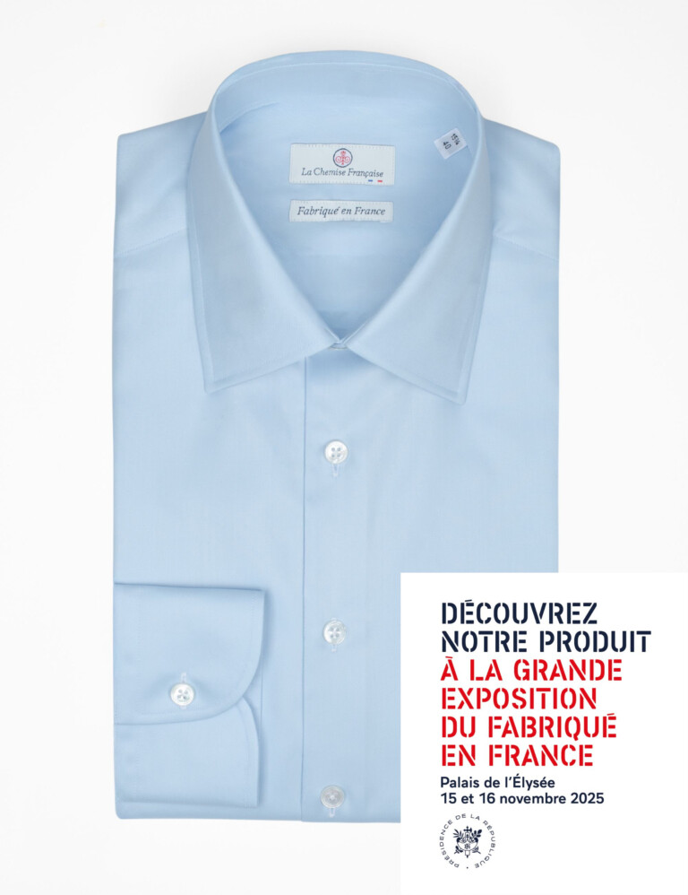 - Chemise Bleu Ciel Twill Fin "Elysée" - Col Français