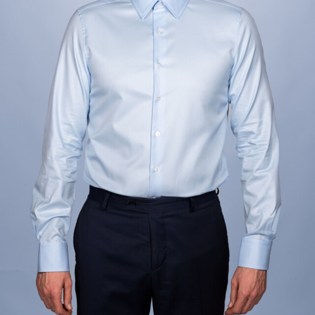 - Chemise Bleu Ciel Twill Fin - Petit Col Français