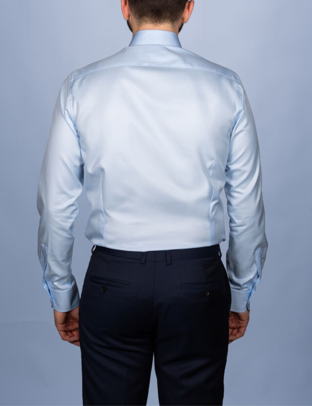 - Chemise Bleu Ciel Twill Fin - Petit Col Français