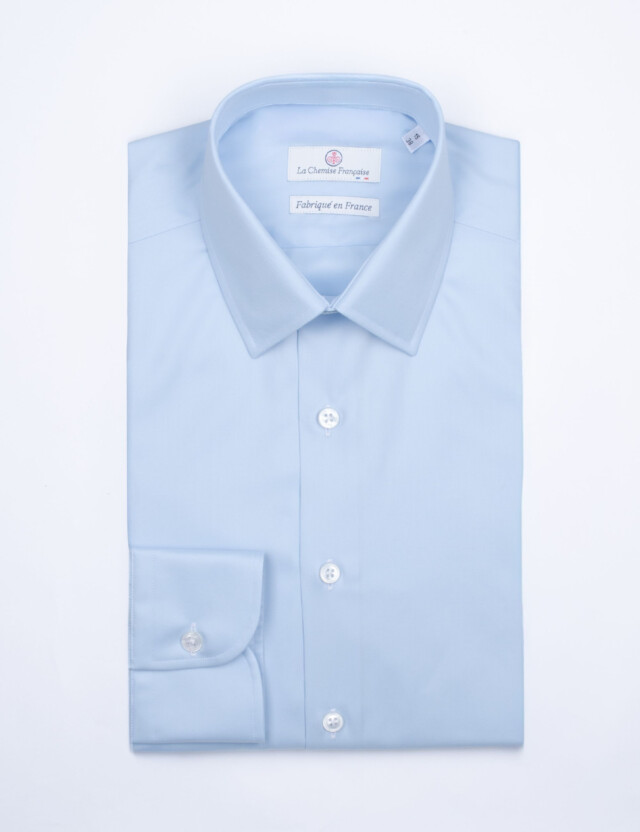- Chemise Bleu Ciel Twill Fin - Petit Col Français