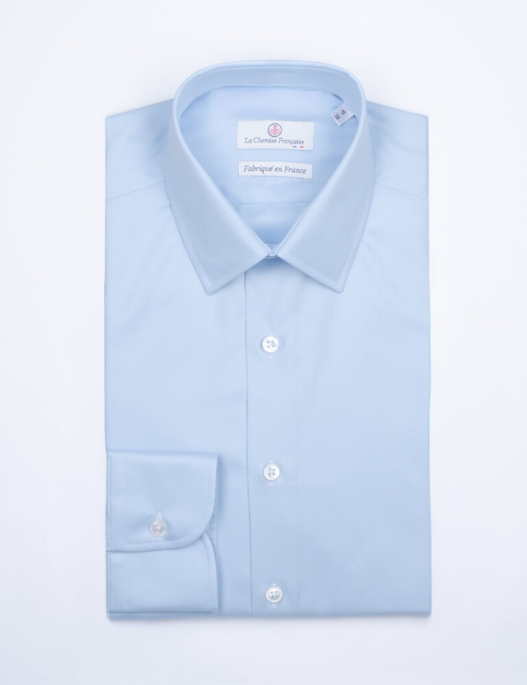 - Chemise Bleu Ciel Twill Fin - Petit Col Français