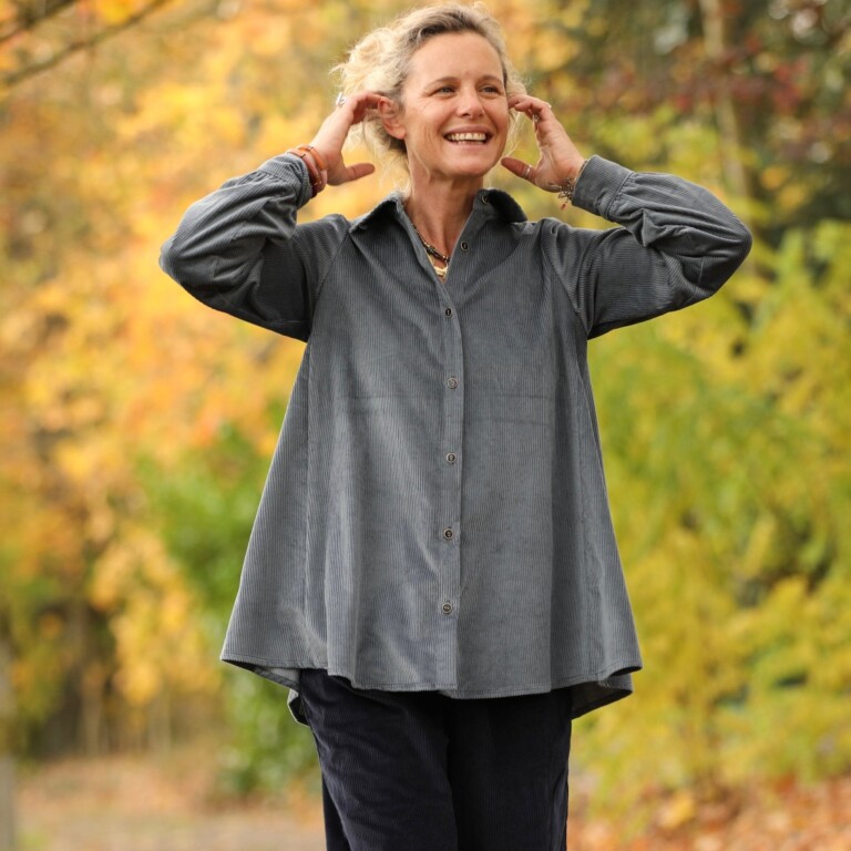 Quintessence - Chemise Caroline - Velours côtelé bleu grisé