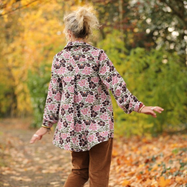 Quintessence - Chemise Caroline - Velours milleraies fleuri Rosea