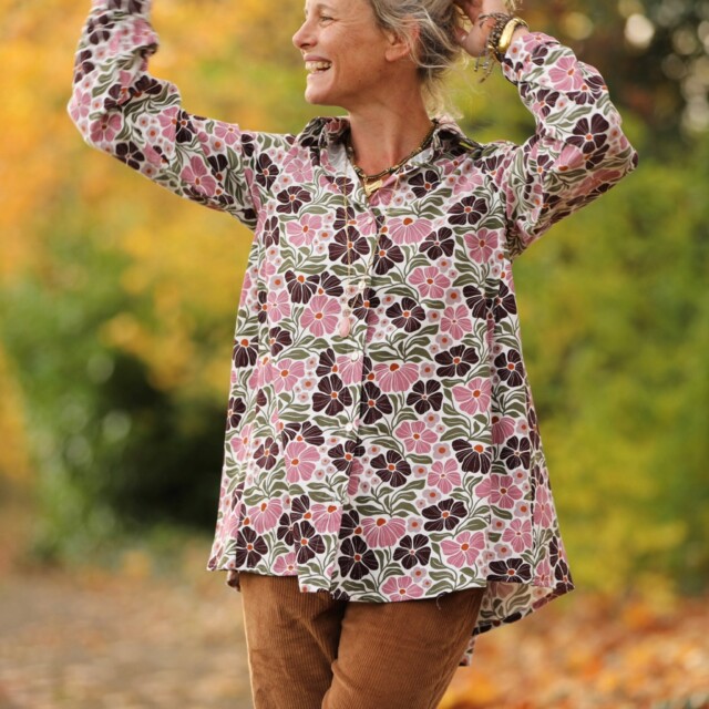 Quintessence - Chemise Caroline - Velours milleraies fleuri Rosea