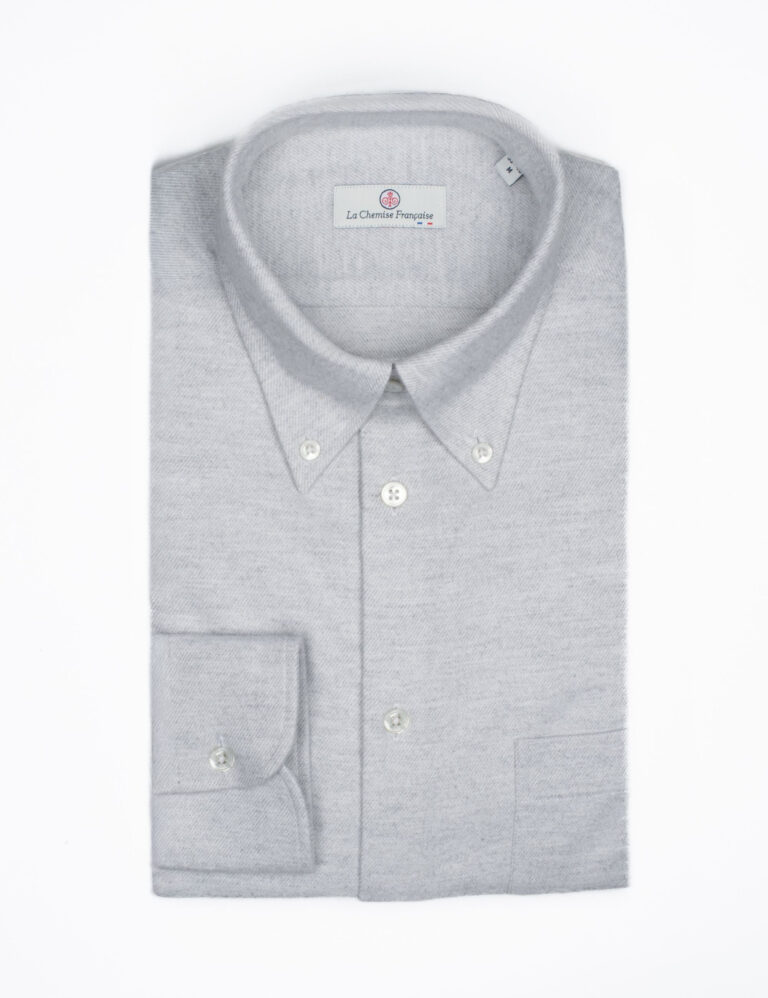 - Chemise Flanelle Chaude Grise - Col Boutonné