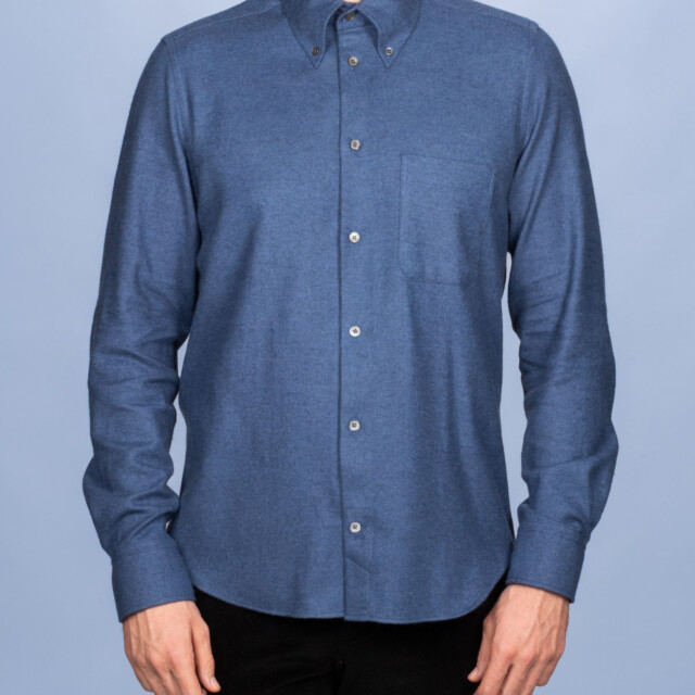 - Chemise Flanelle Chaude Bleu Marine - Col Boutonné