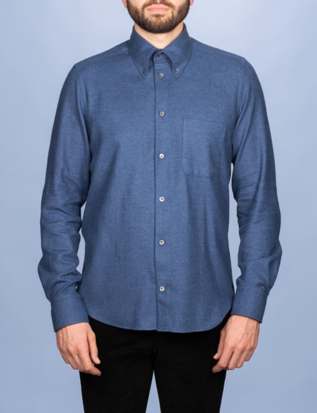 - Chemise Flanelle Chaude Bleu Marine - Col Boutonné