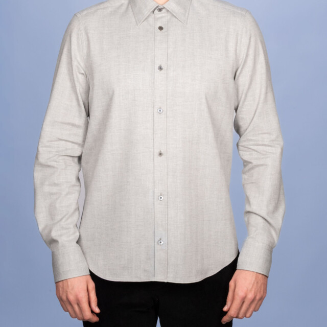 - Chemise Flanelle Fine à Chevrons Gris - Col Souple & Gorge Américaine
