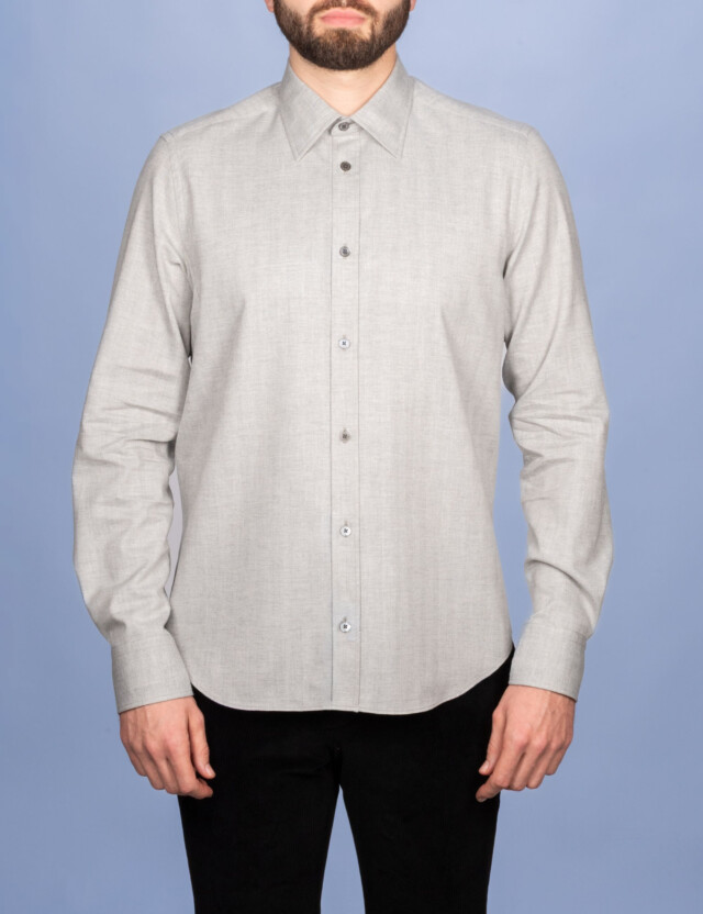 - Chemise Flanelle Fine à Chevrons Gris - Col Souple & Gorge Américaine