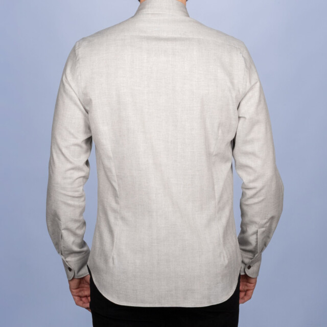 - Chemise Flanelle Fine à Chevrons Gris - Col Souple & Gorge Américaine