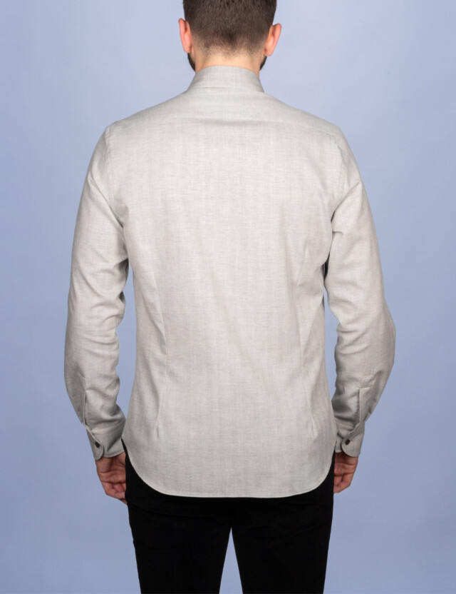 - Chemise Flanelle Fine à Chevrons Gris - Col Souple & Gorge Américaine