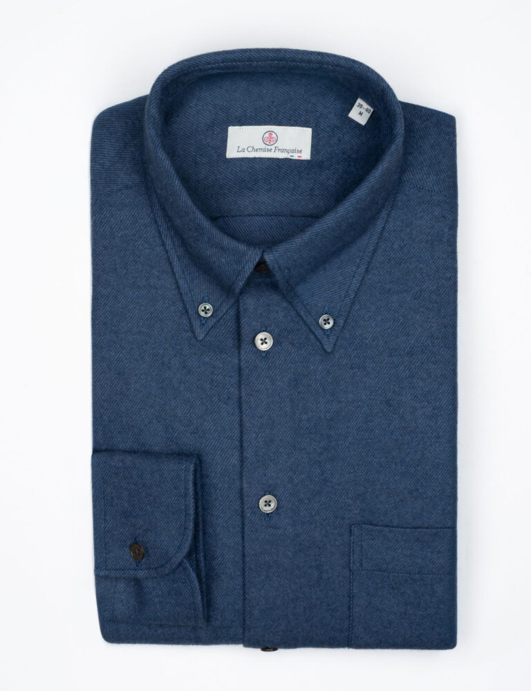 - Chemise Flanelle Chaude Bleu Marine - Col Boutonné