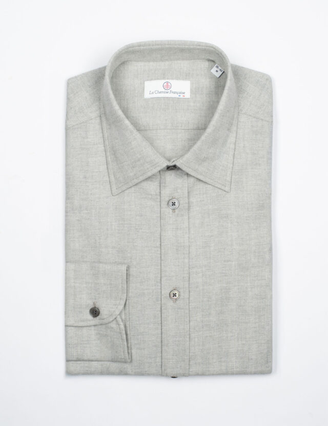La Chemise Française - Chemise Flanelle Fine à Chevrons Gris – Col Souple & Gorge Américaine