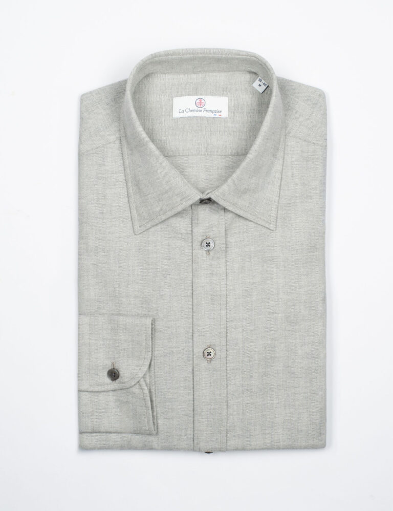 - Chemise Flanelle Fine à Chevrons Gris - Col Souple & Gorge Américaine