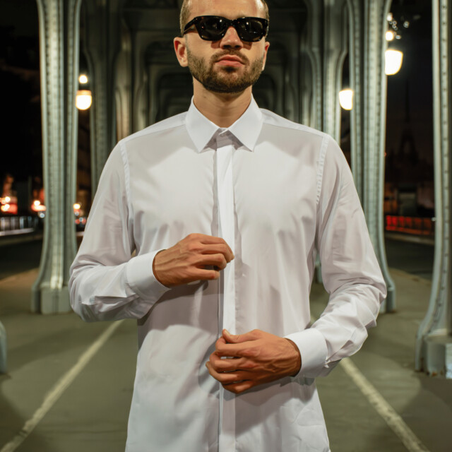 - Chemise Gorge Cachée - Popeline Double Retors - Col Français