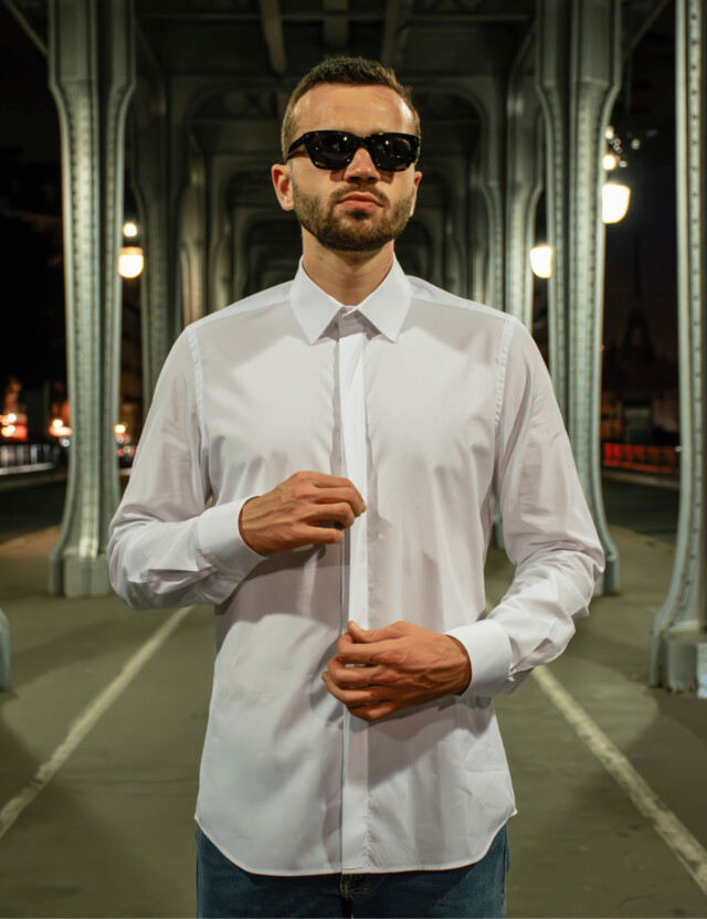 - Chemise Gorge Cachée - Popeline Double Retors - Col Français