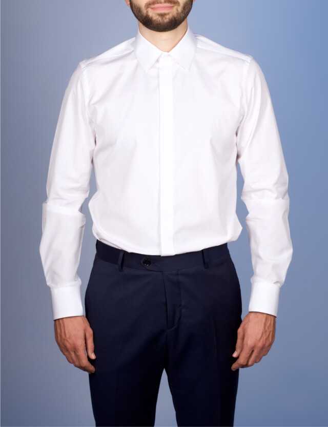 - Chemise Gorge Cachée - Popeline Double Retors - Col Français