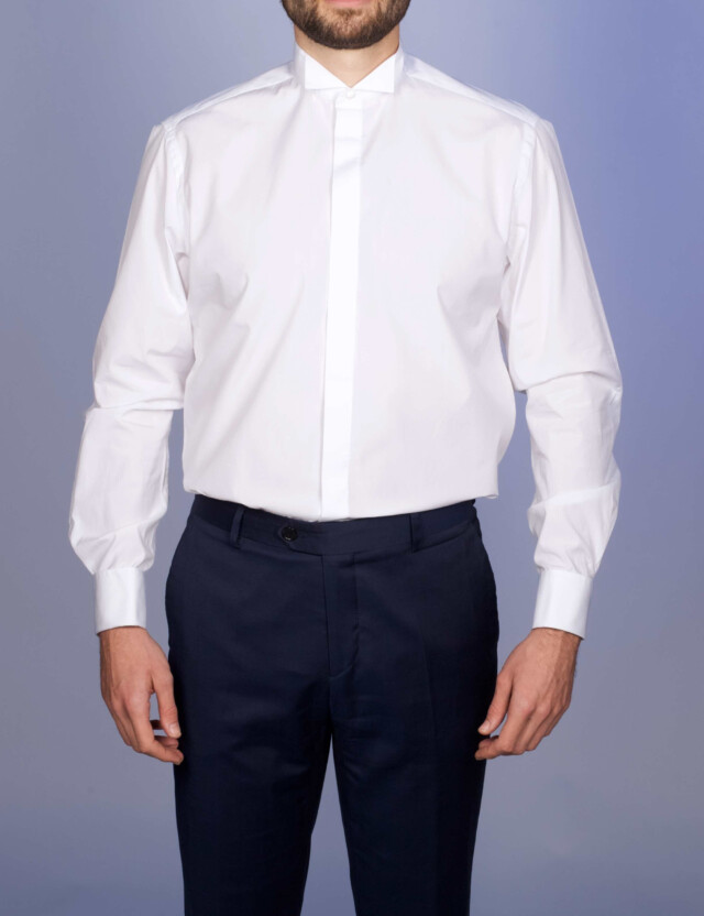 - Chemise Cérémonie - Popeline Double Retors - Col Cassé & Poignets Mousquetaires
