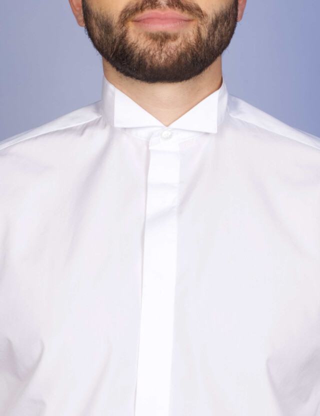 - Chemise Cérémonie - Popeline Double Retors - Col Cassé & Poignets Mousquetaires