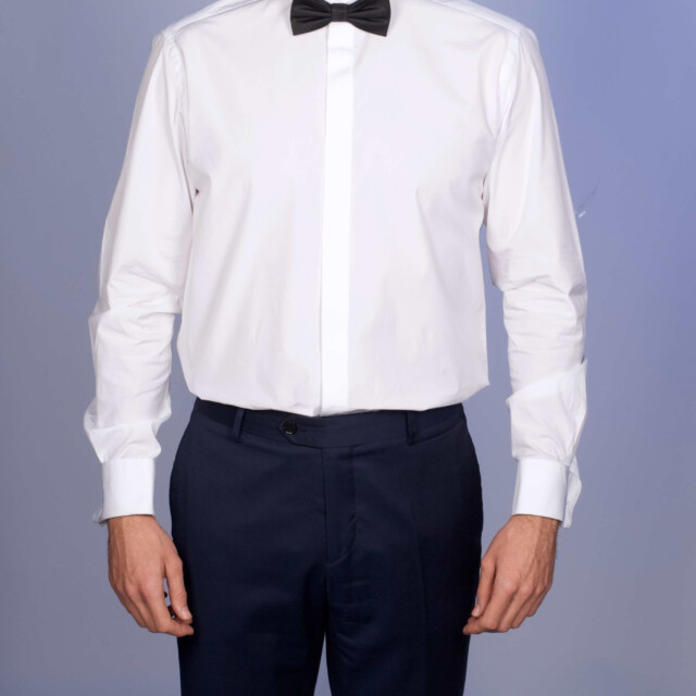 - Chemise Cérémonie - Popeline Double Retors - Col Cassé & Poignets Mousquetaires