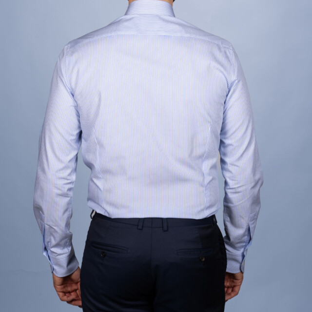 - Chemise Rayure Fine Bleu Ciel 2mm - Col Français