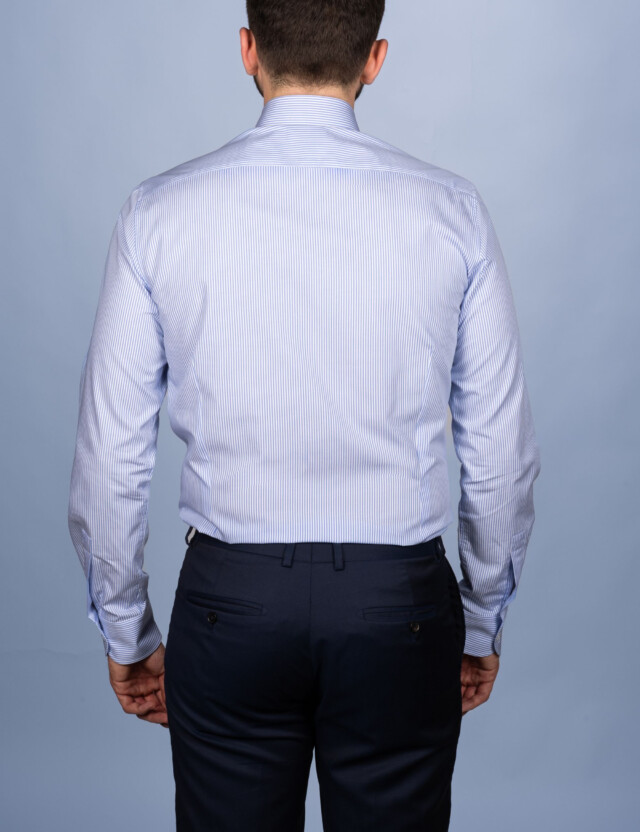 - Chemise Rayure Fine Bleu Ciel 2mm - Col Français