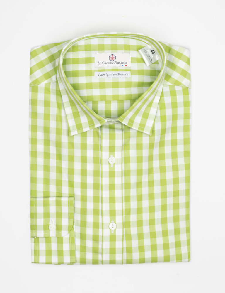 - Chemisier Carreaux Vert - Petit Col Français Souple