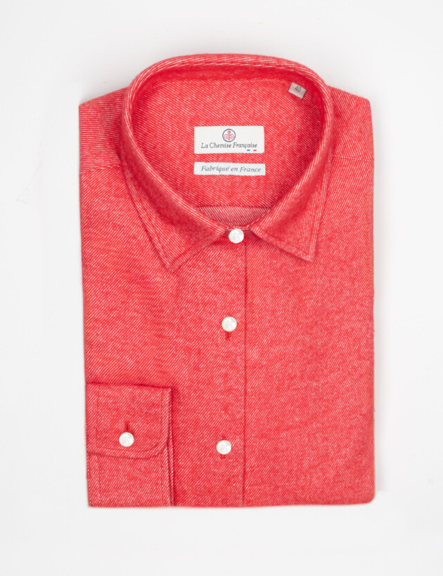 La Chemise Française - Chemisier Chaud Flanelle de Coton Rouge – Petit Col Français Souple