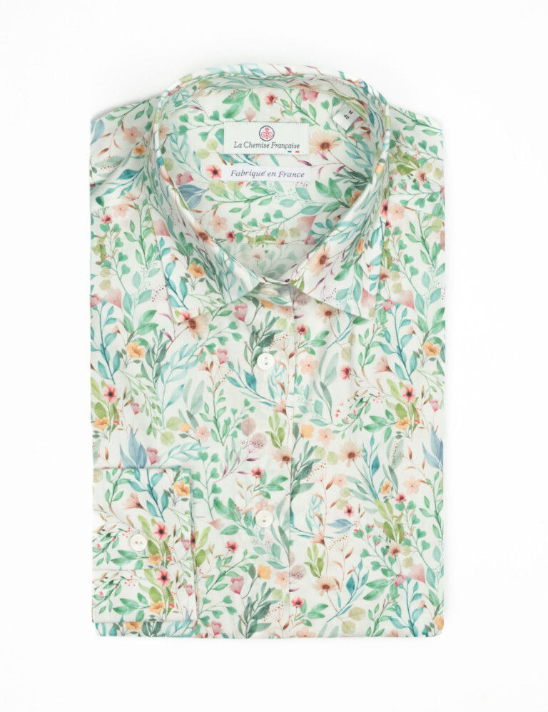 - Chemisier Imprimé Floraison Printanière - Petit Col Français Souple