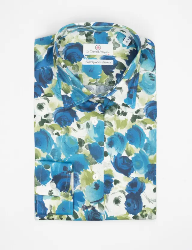 La Chemise Française - Chemisier Imprimé Roseraie Bleue – Petit Col Français Souple