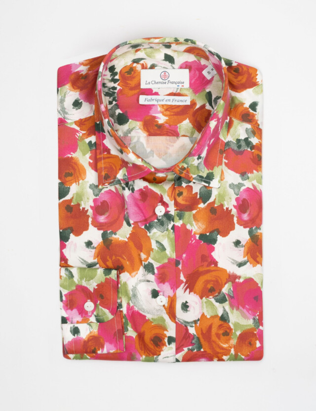 La Chemise Française - Chemisier Imprimé Roseraie Rouge – Petit Col Français Souple