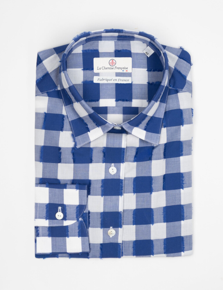- Chemisier Liquette Carreaux Bleu - Petit Col Français Souple