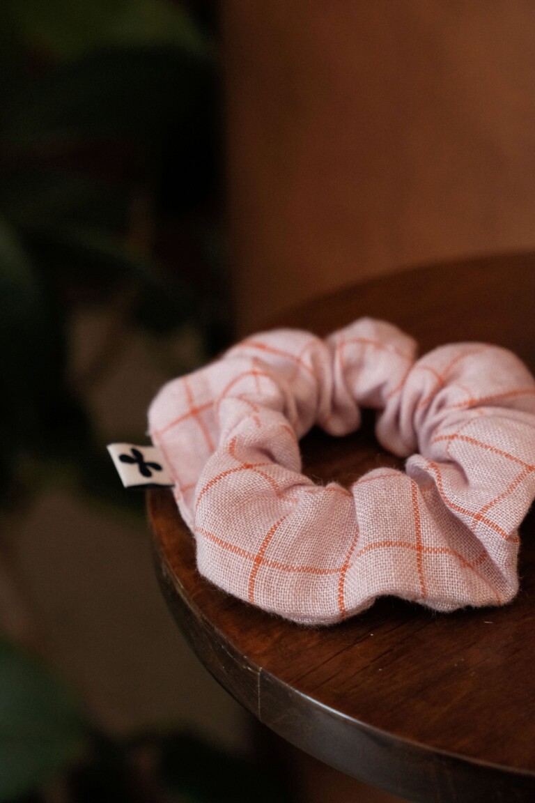 POZÉ - Chouchou en lin - Carreau rose